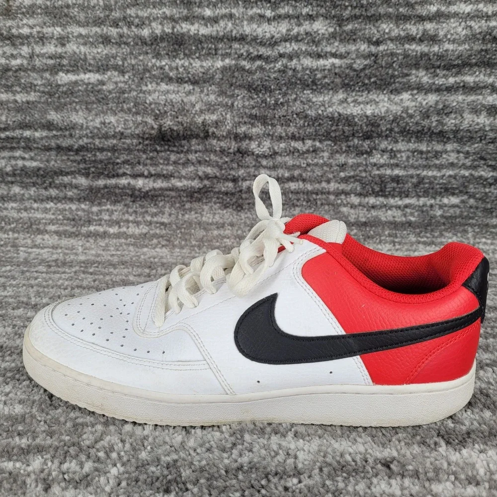 Nike Court Vision Low Mens White Red Black Leather Sneakers Shoes Size 10‎